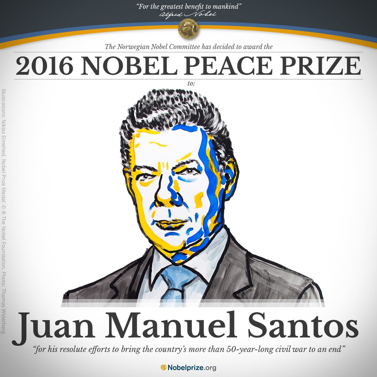 Afiche oficial del premio Nobel de Paz 2016. Nobelprize.org